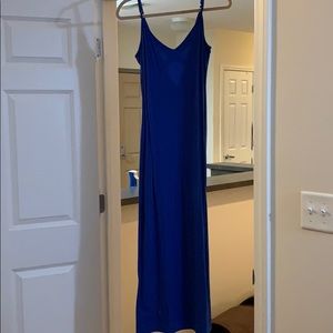 Long spaghetti strap royal blue cotton dress